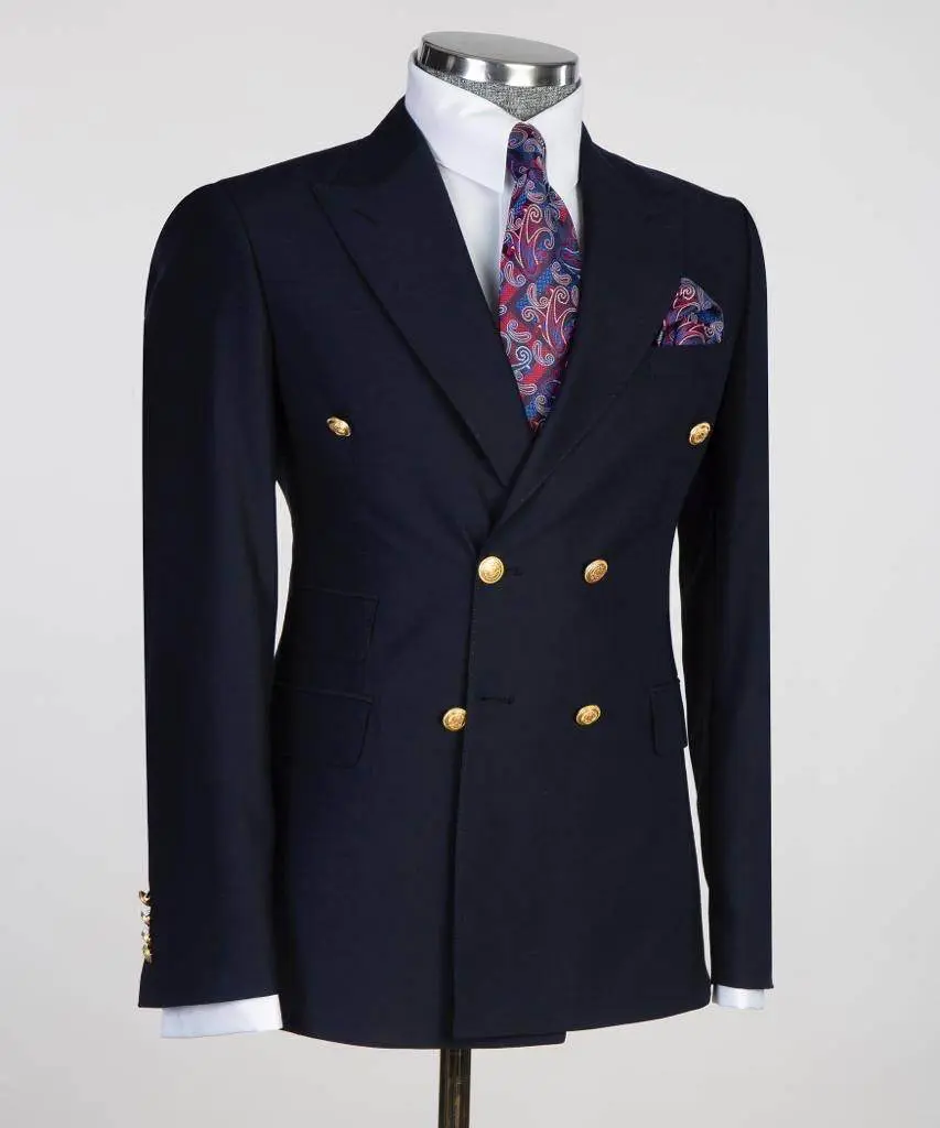 Double Breasted Navy Suit Peak Lapel 2pc — photograph 3