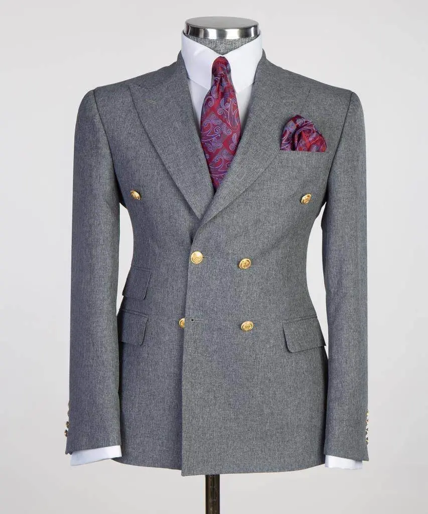 Double Breasted Grey Suit Peak Lapel 2pc — photograph 1
