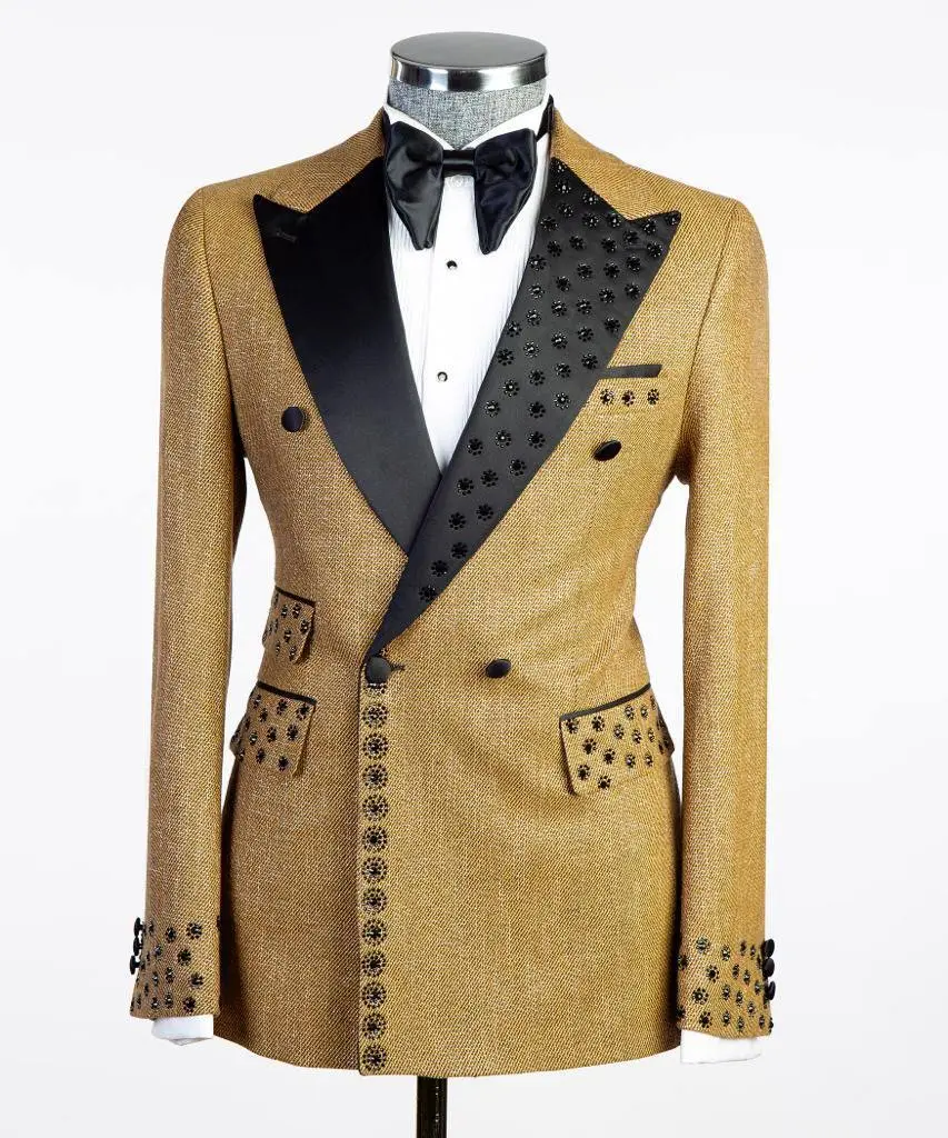 Men's Suit 2 Piece Double Breasted Gold — photograph 1