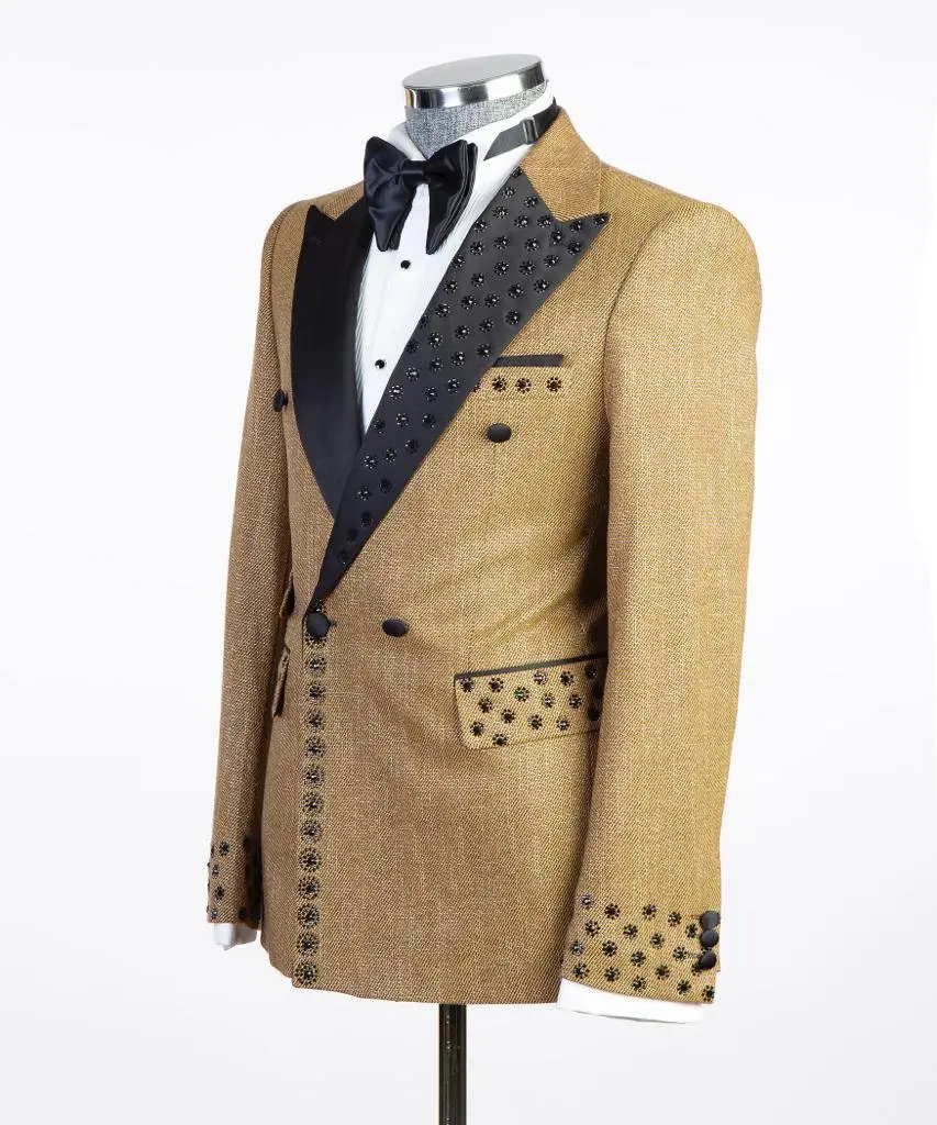 Men's Suit 2 Piece Double Breasted Gold — photograph 3