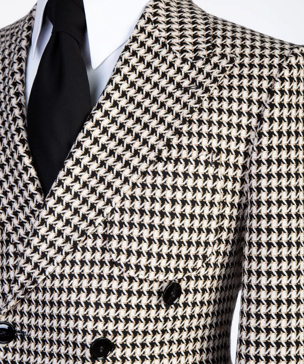Beige/Black Houndstooth Men’s Long Coat — photograph 2