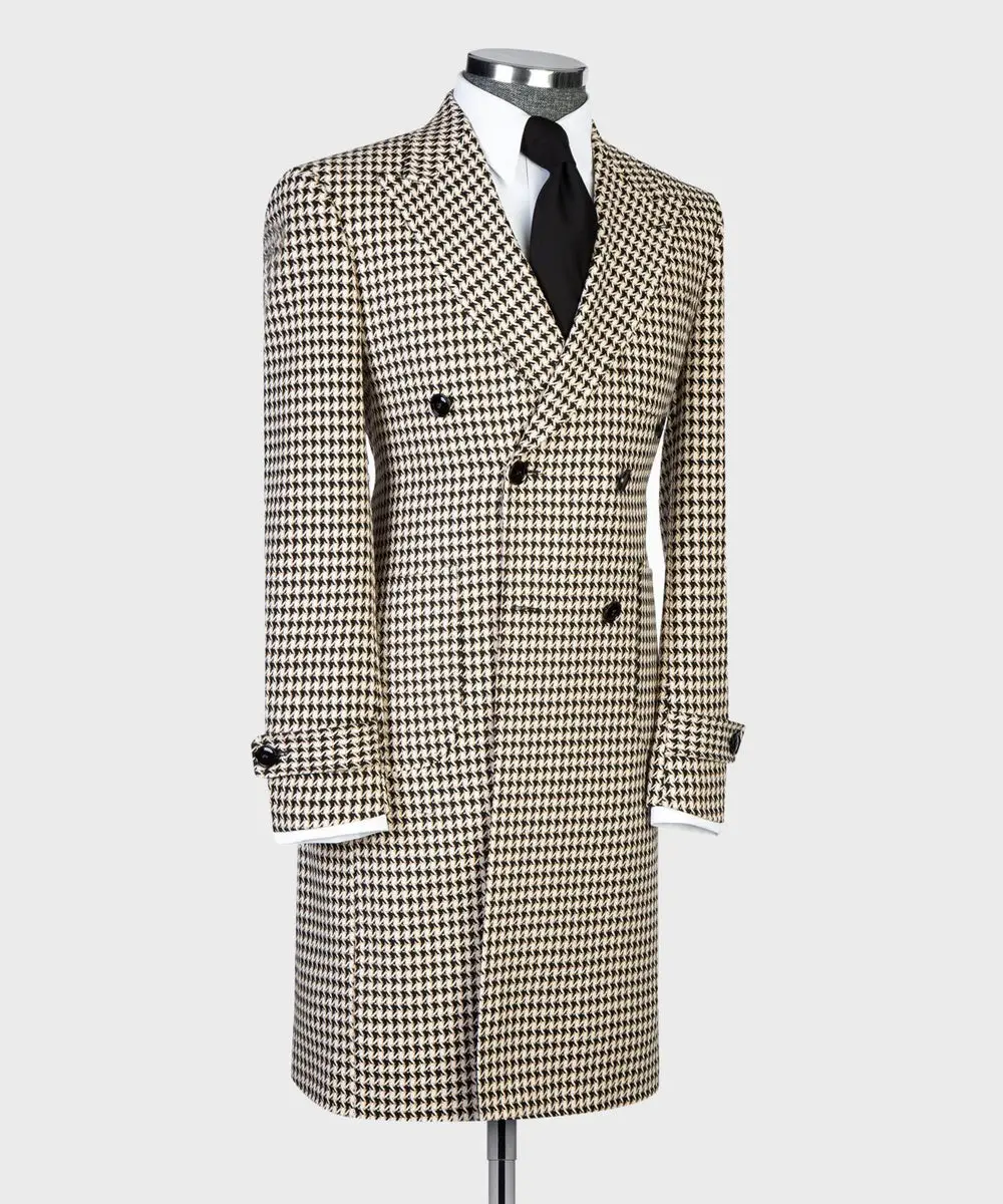 Beige/Black Houndstooth Men’s Long Coat — photograph 4