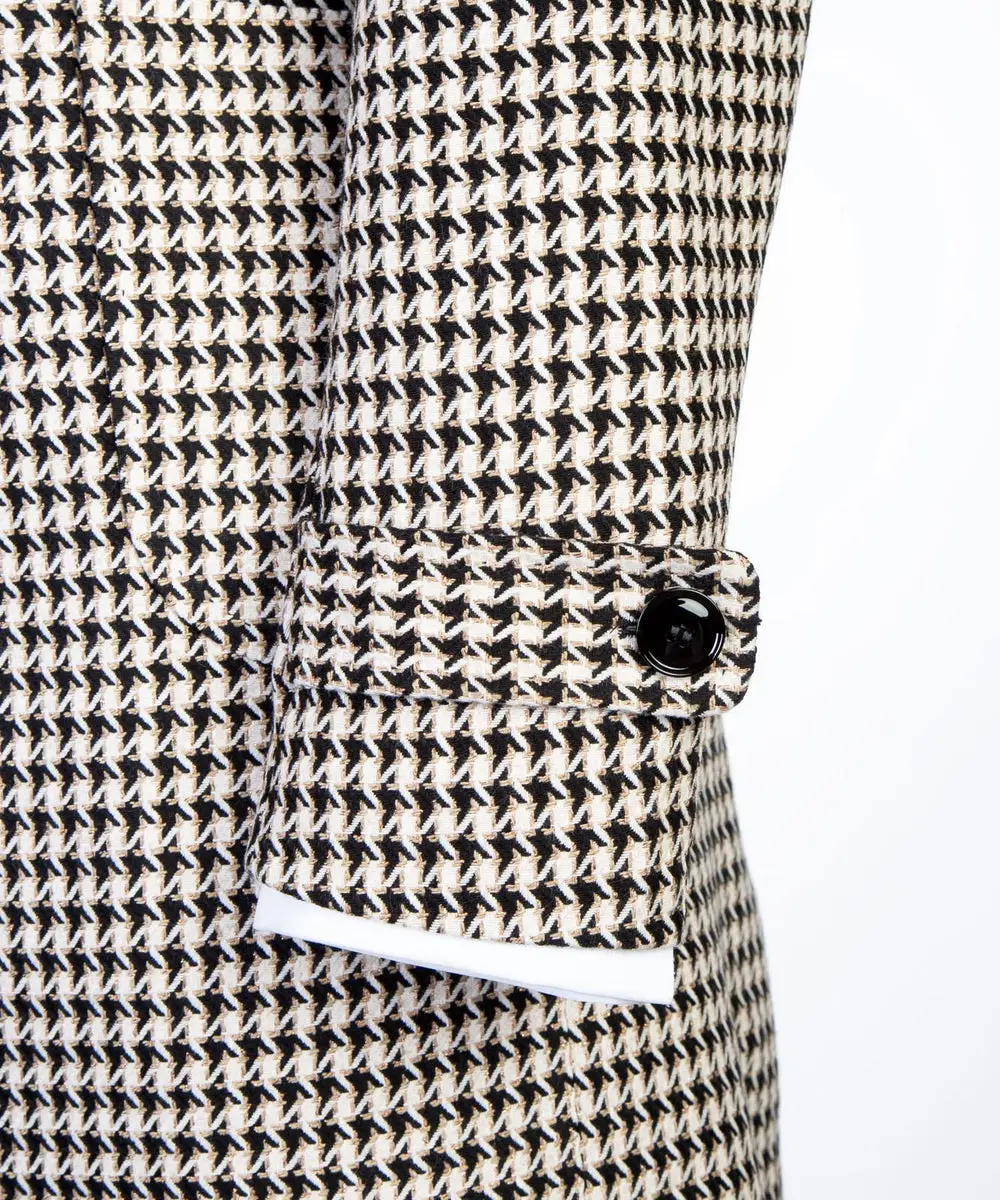 Beige/Black Houndstooth Men’s Long Coat — photograph 6
