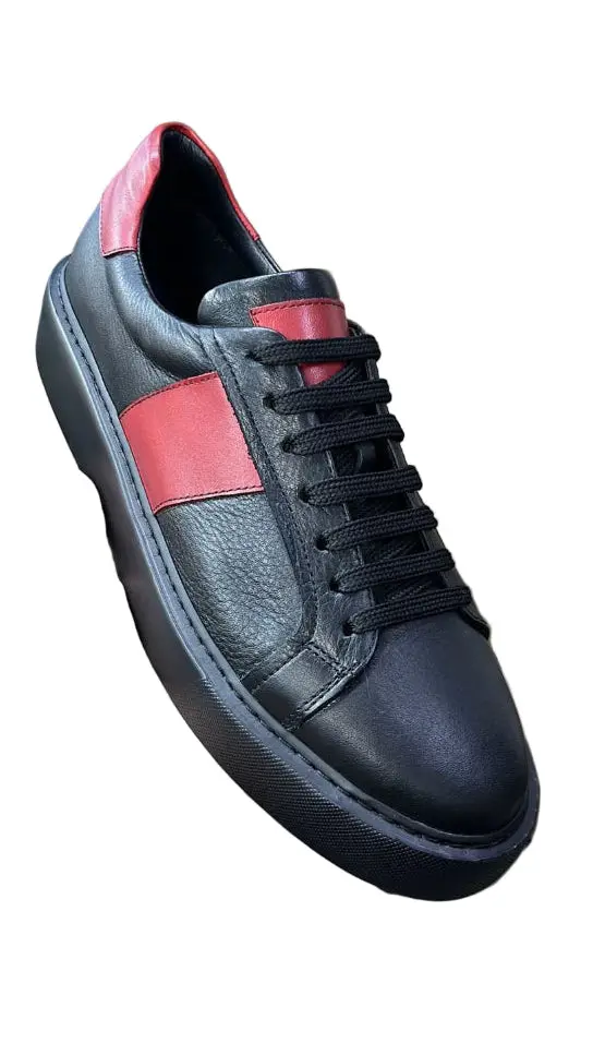 Black and Red Leather Sneakers for Men — photograph 1