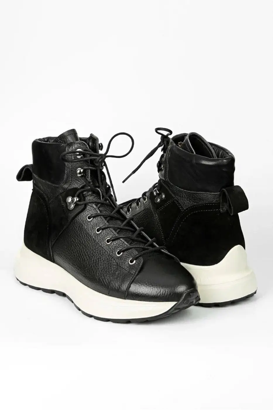 Black Leather LaceUp Boots — photograph 1