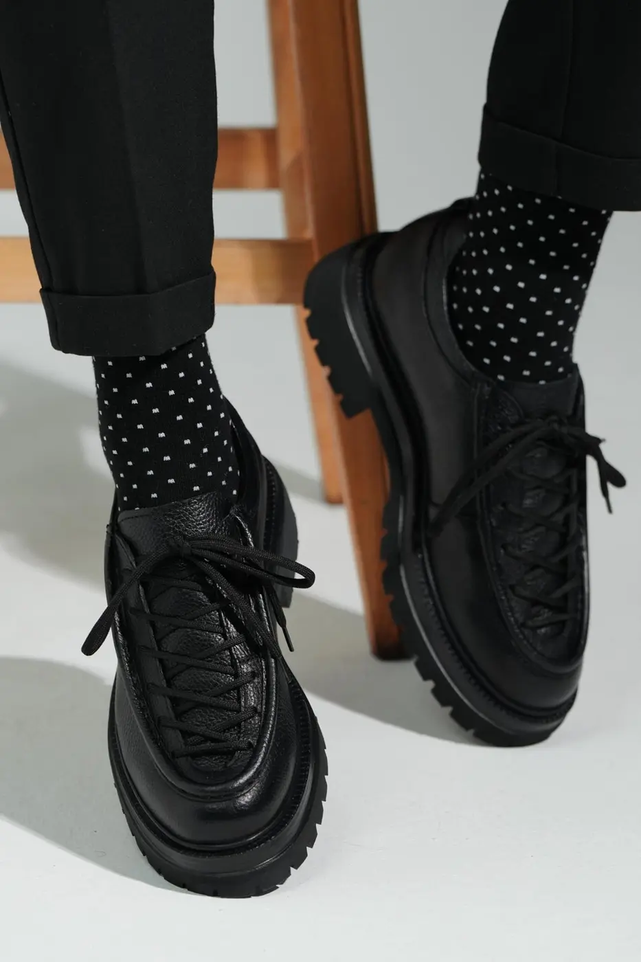 Black Leather LaceUp Shoes for Men — photograph 1
