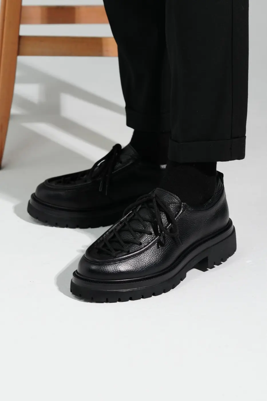 Black Leather LaceUp Shoes for Men — photograph 2