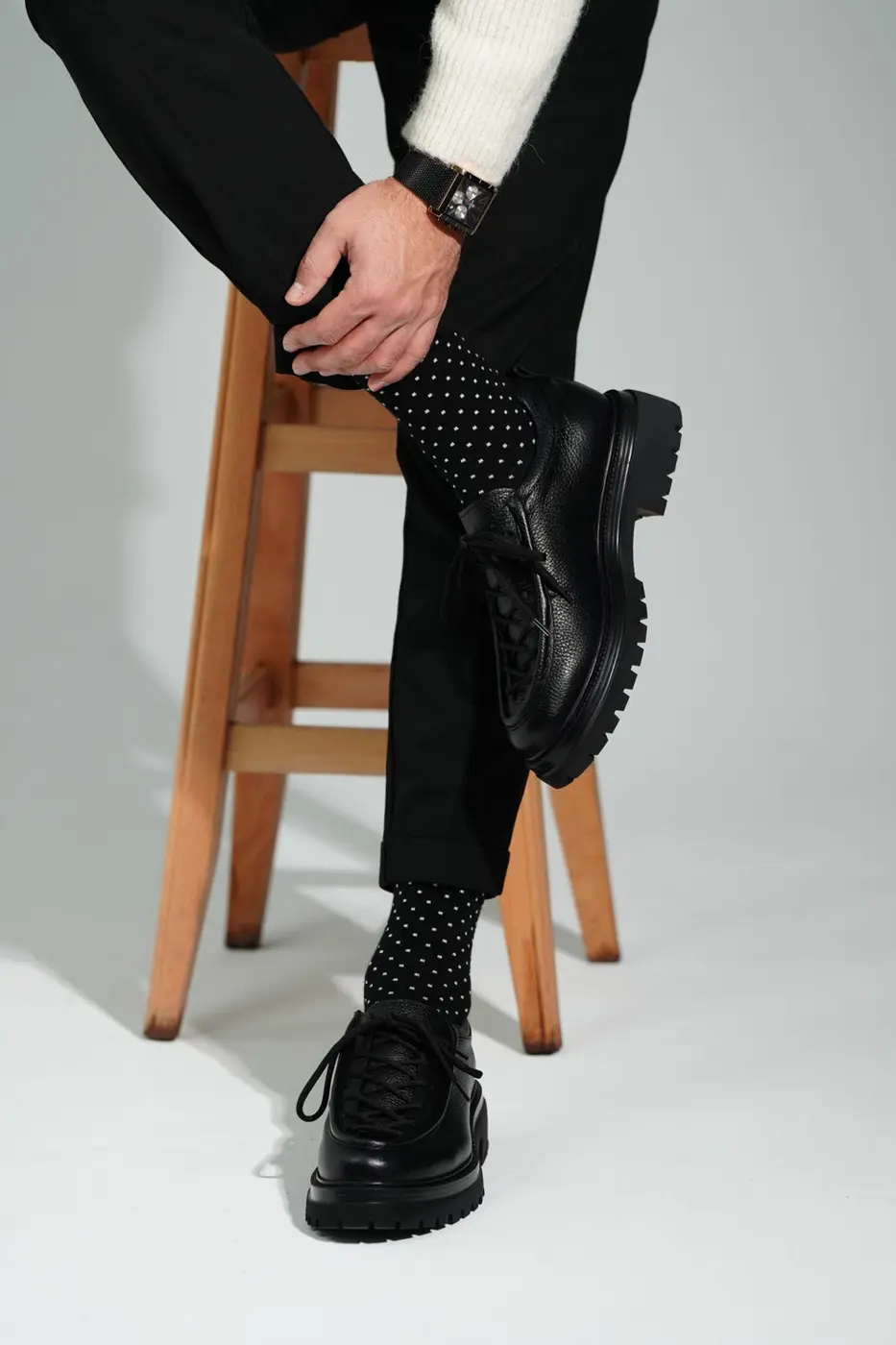 Black Leather LaceUp Shoes for Men — photograph 3