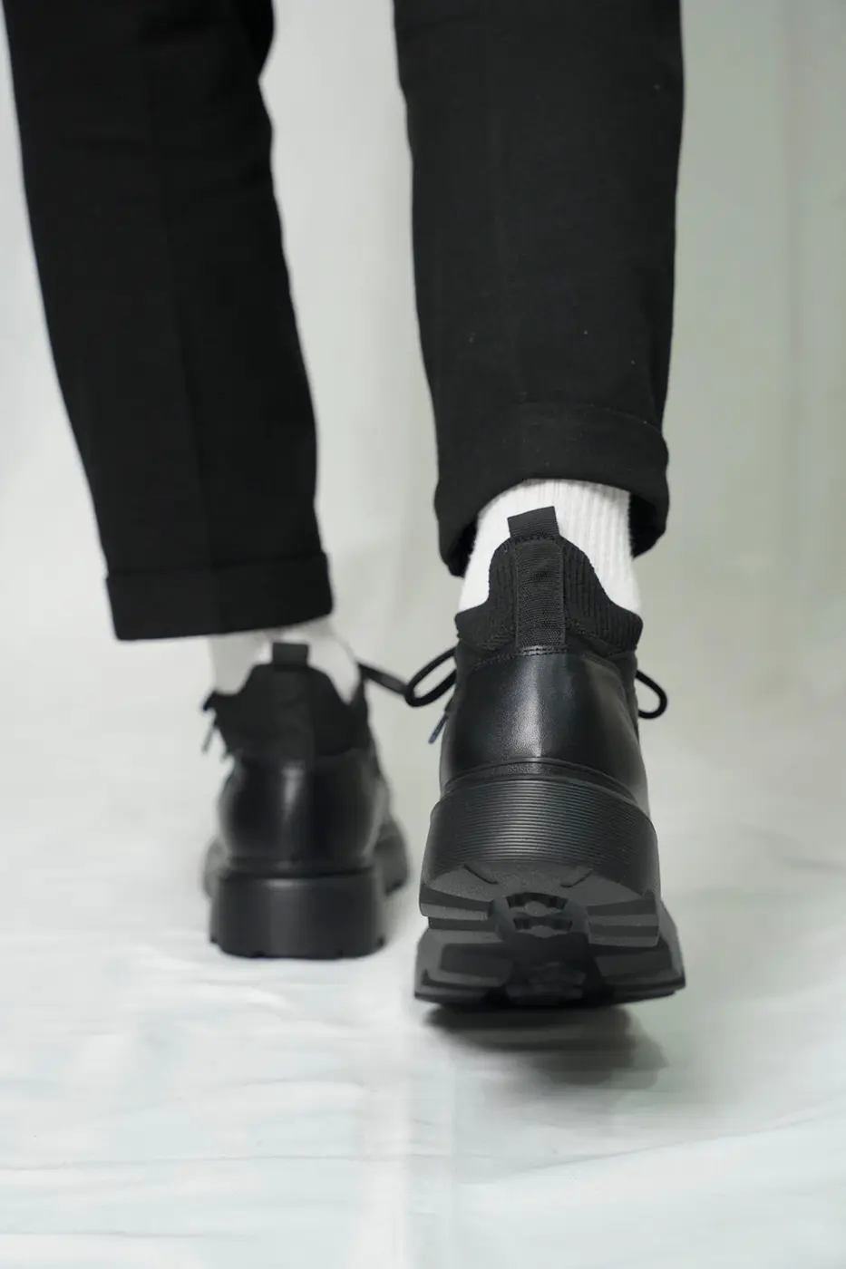 Black Leather LaceUp Sneakers — photograph 4