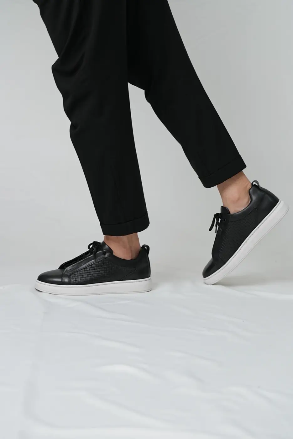Black Leather Sneakers for Men — photograph 3