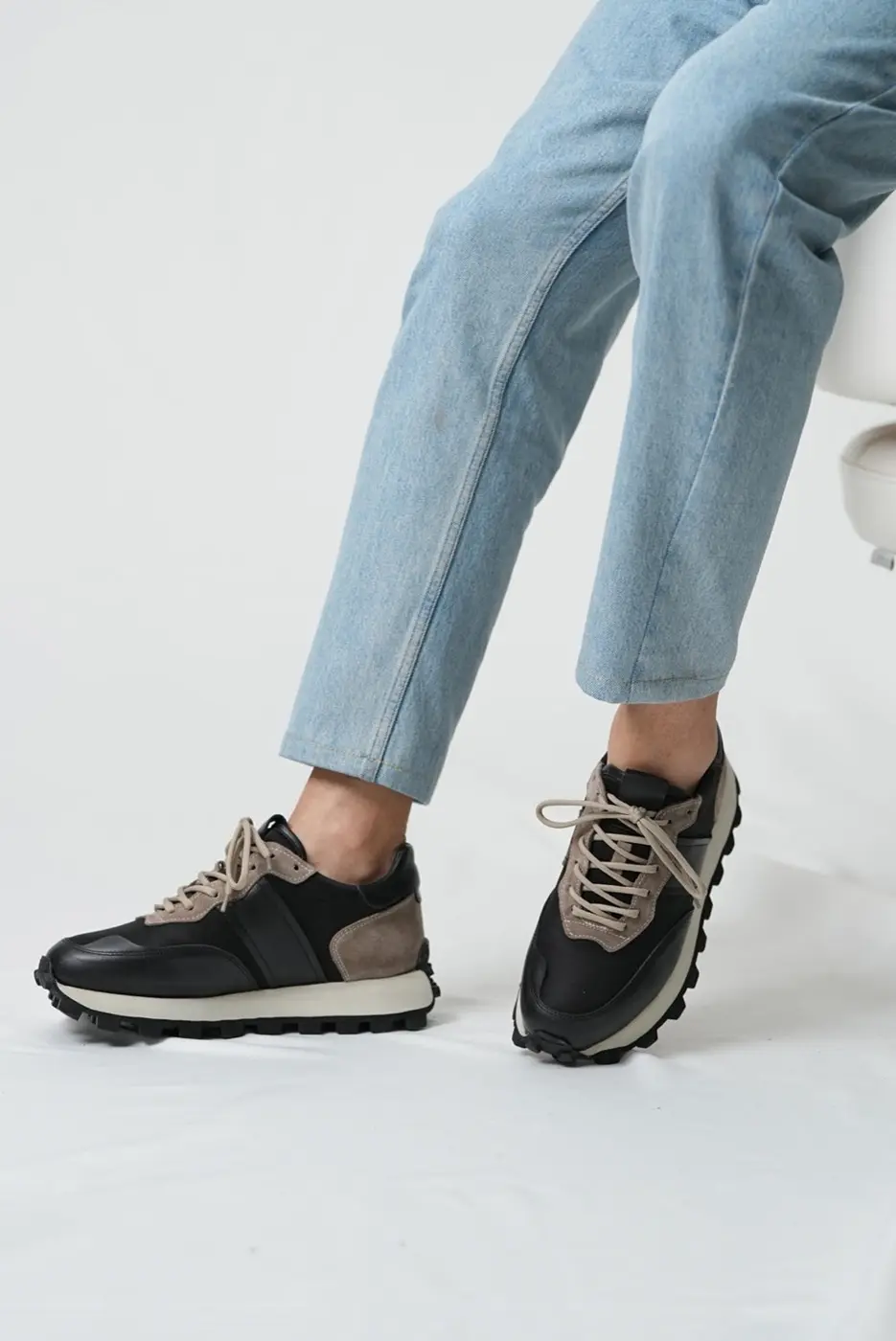 Black Leather & Suede Sneakers for Men — photograph 1