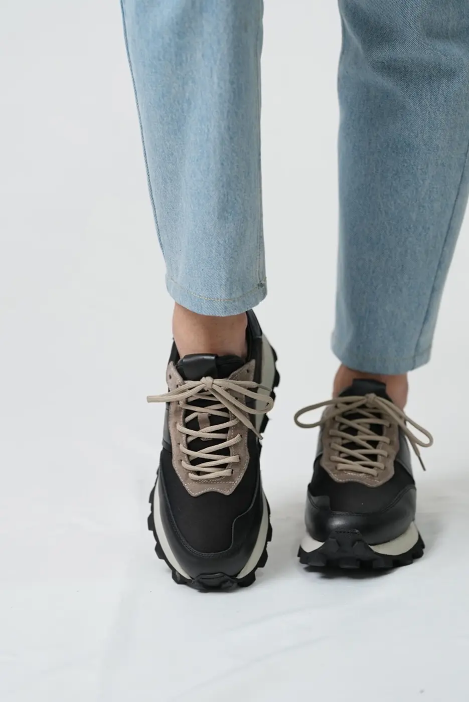 Black Leather & Suede Sneakers for Men — photograph 3