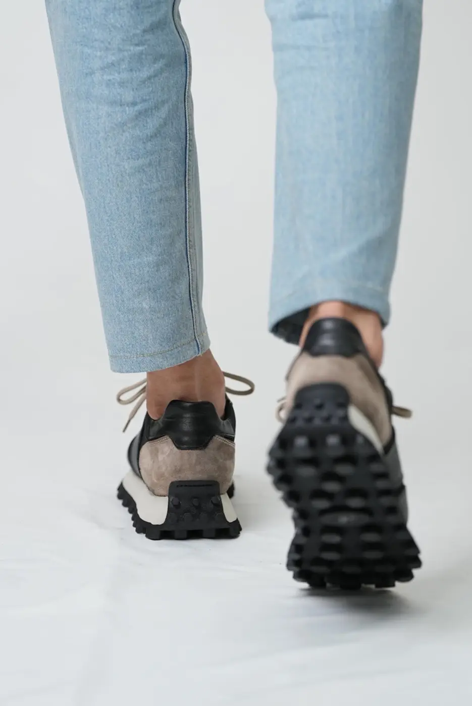 Black Leather & Suede Sneakers for Men — photograph 4