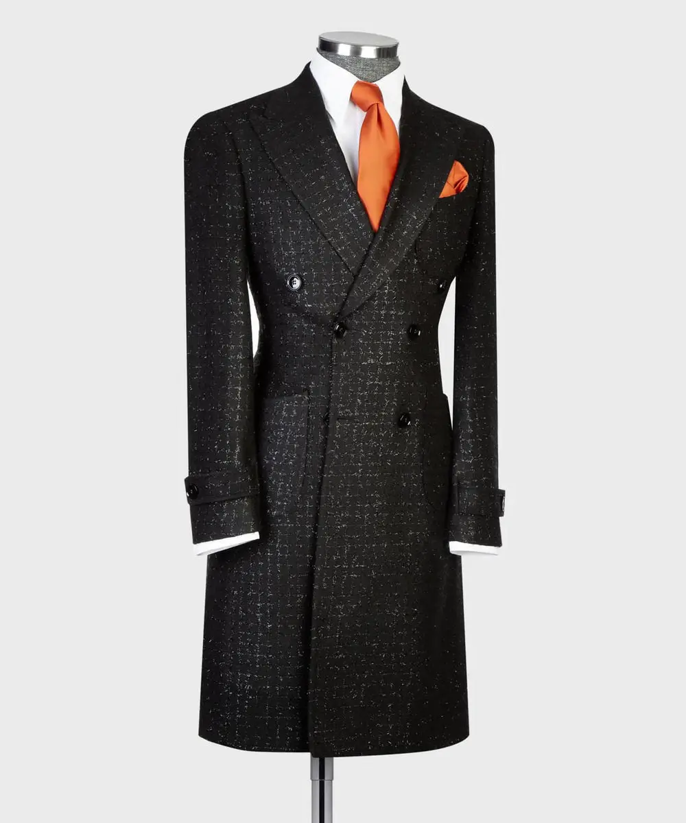 Black-Silver Checkered Men’s Long Coat — photograph 4
