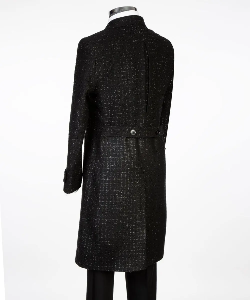 Black-Silver Checkered Men’s Long Coat — photograph 6
