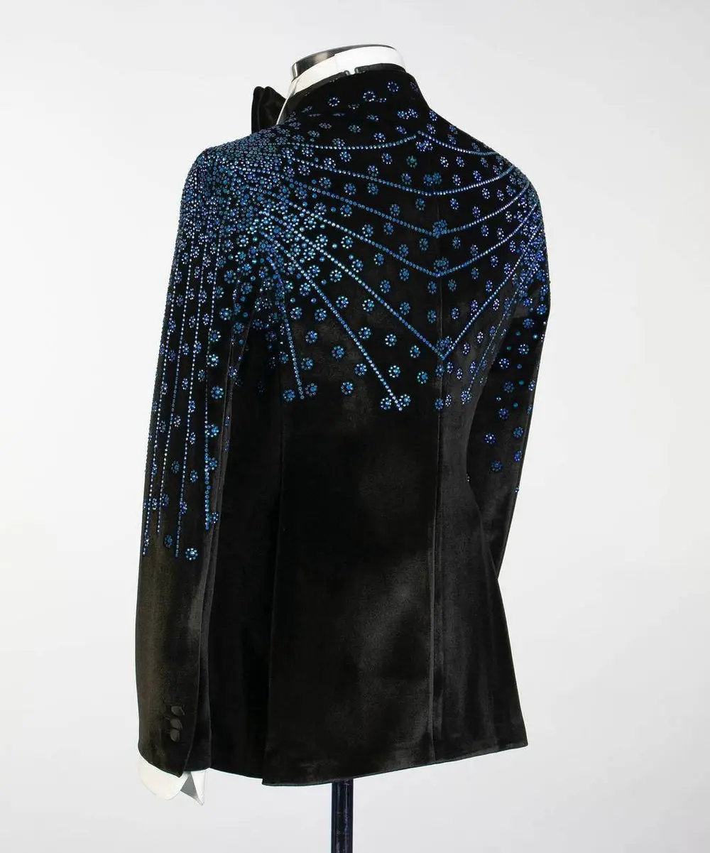 Black Velvet Tuxedo, Blue Rhinestone, Double-Breasted — photograph 5