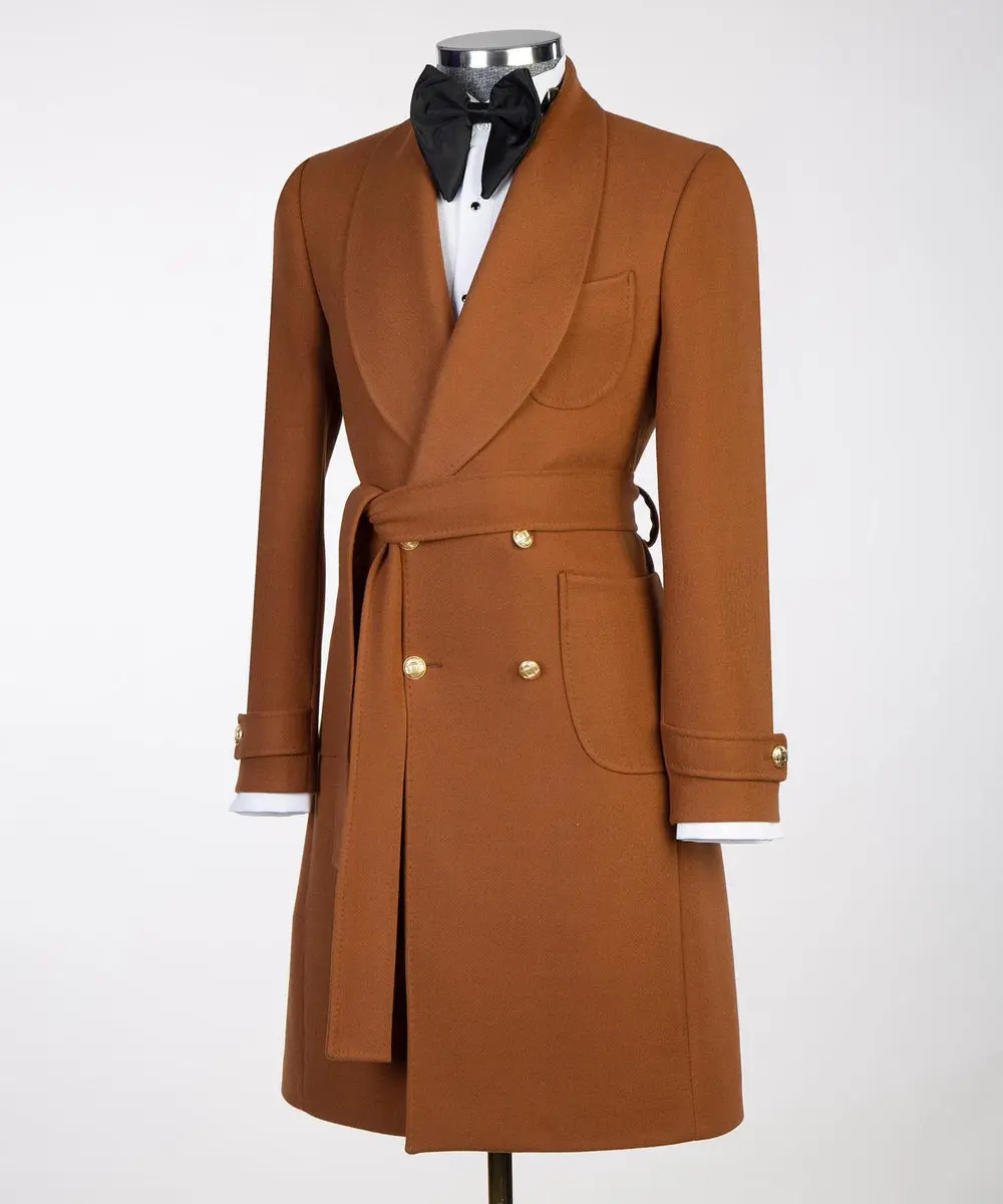 Camel Double Breasted Men’s Long Coat — photograph 3