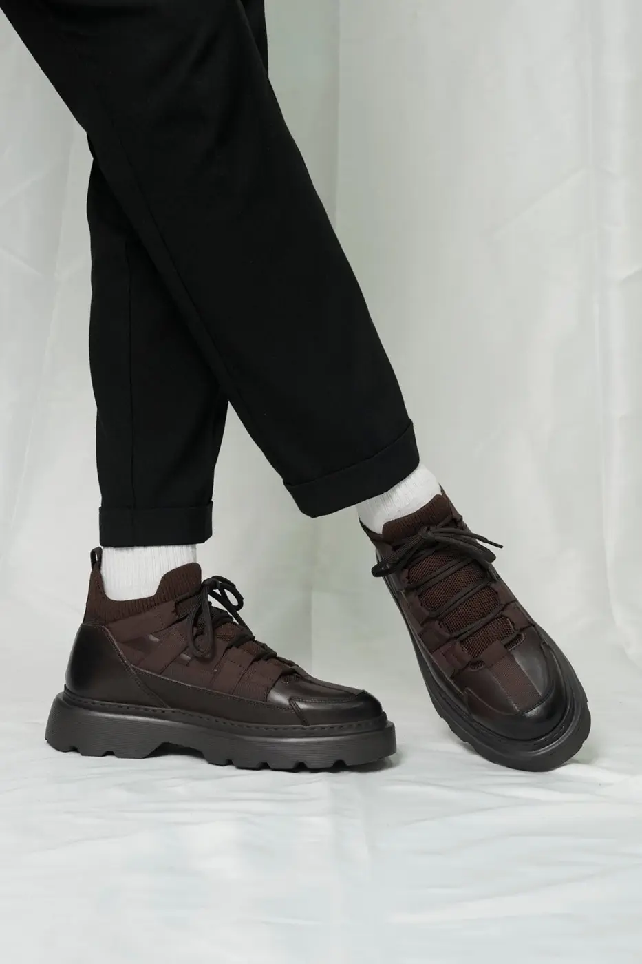 Brown Leather LaceUp Sneakers — photograph 2