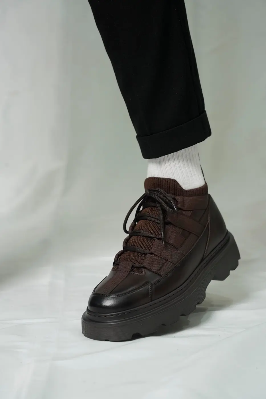 Brown Leather LaceUp Sneakers — photograph 3