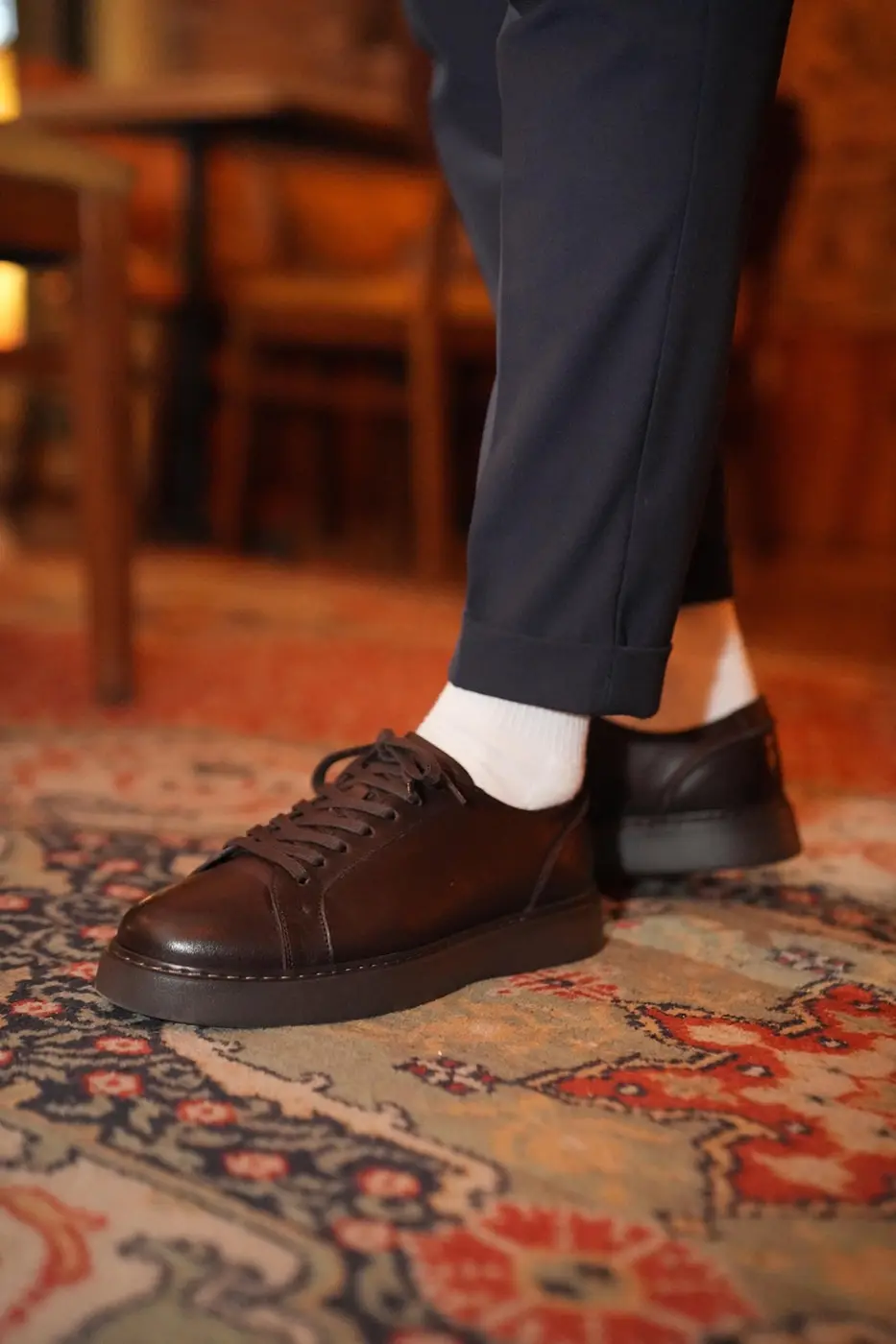 Brown Leather Sneakers for Men — photograph 3