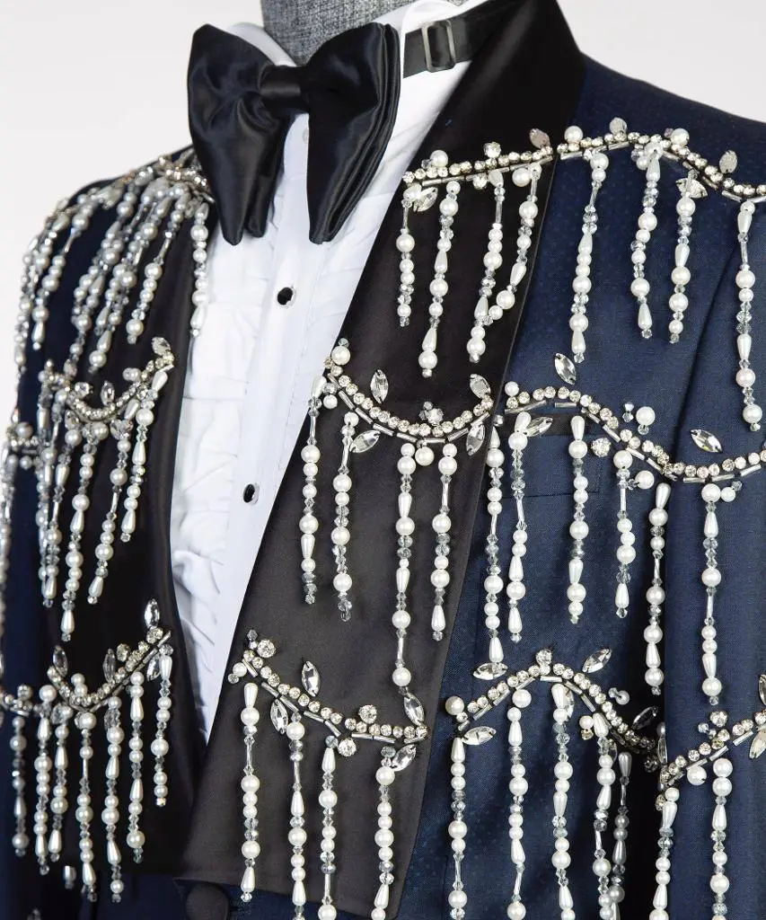 Men's Tuxedo, Beaded, 2 Piece Navy — photograph 2