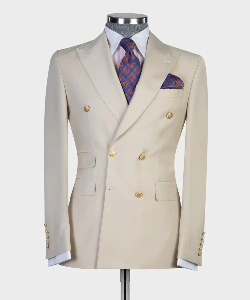 Men's 2 Piece Double Breasted Beige Suit — photograph 1