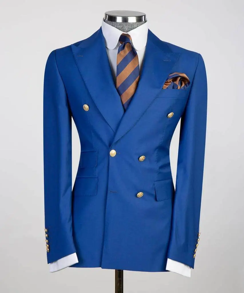 Double Breasted Blue Suit Peak Lapel 2pc — photograph 1