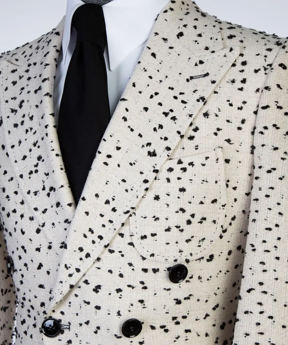 Cream Dot Design Men’s Long Coat — photograph 2