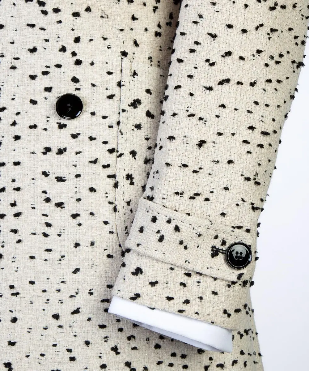 Cream Dot Design Men’s Long Coat — photograph 5