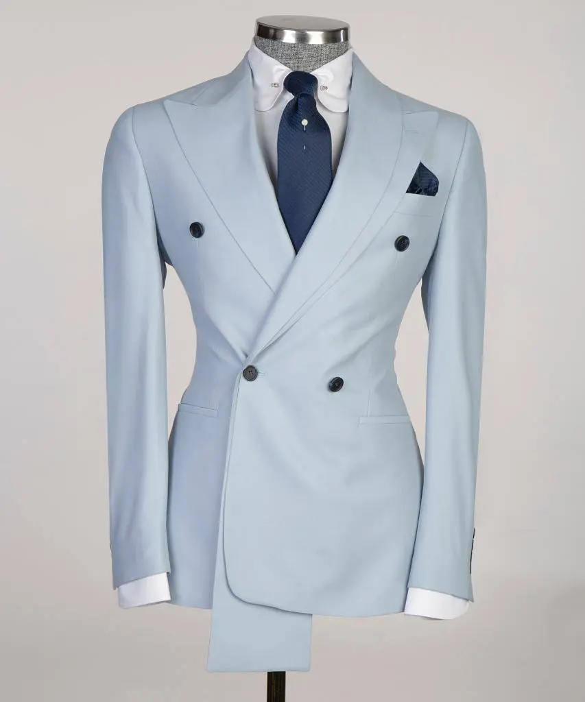 Shawl Design Double Breasted Light Blue Suit — photograph 1