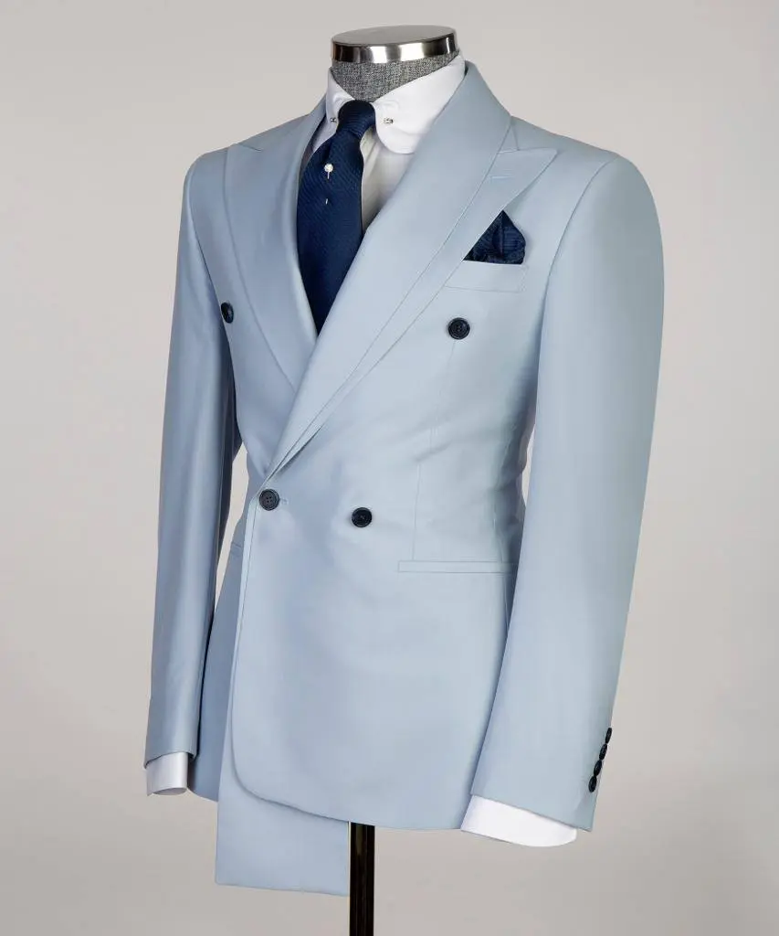 Shawl Design Double Breasted Light Blue Suit — photograph 4