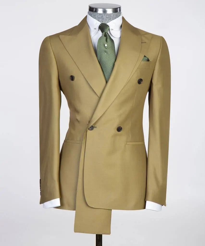 Shawl Design Double Breasted Olive Suit — photograph 1
