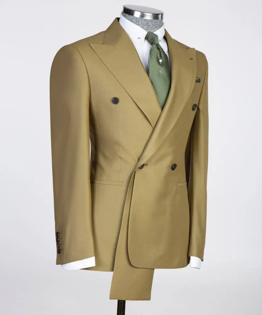 Shawl Design Double Breasted Olive Suit — photograph 3