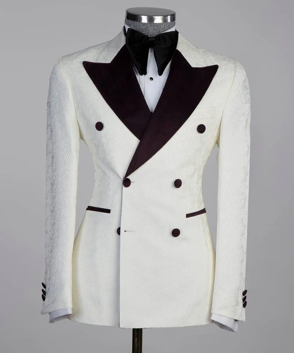Double Breasted Beige Tuxedo with Black Collar — photograph 1
