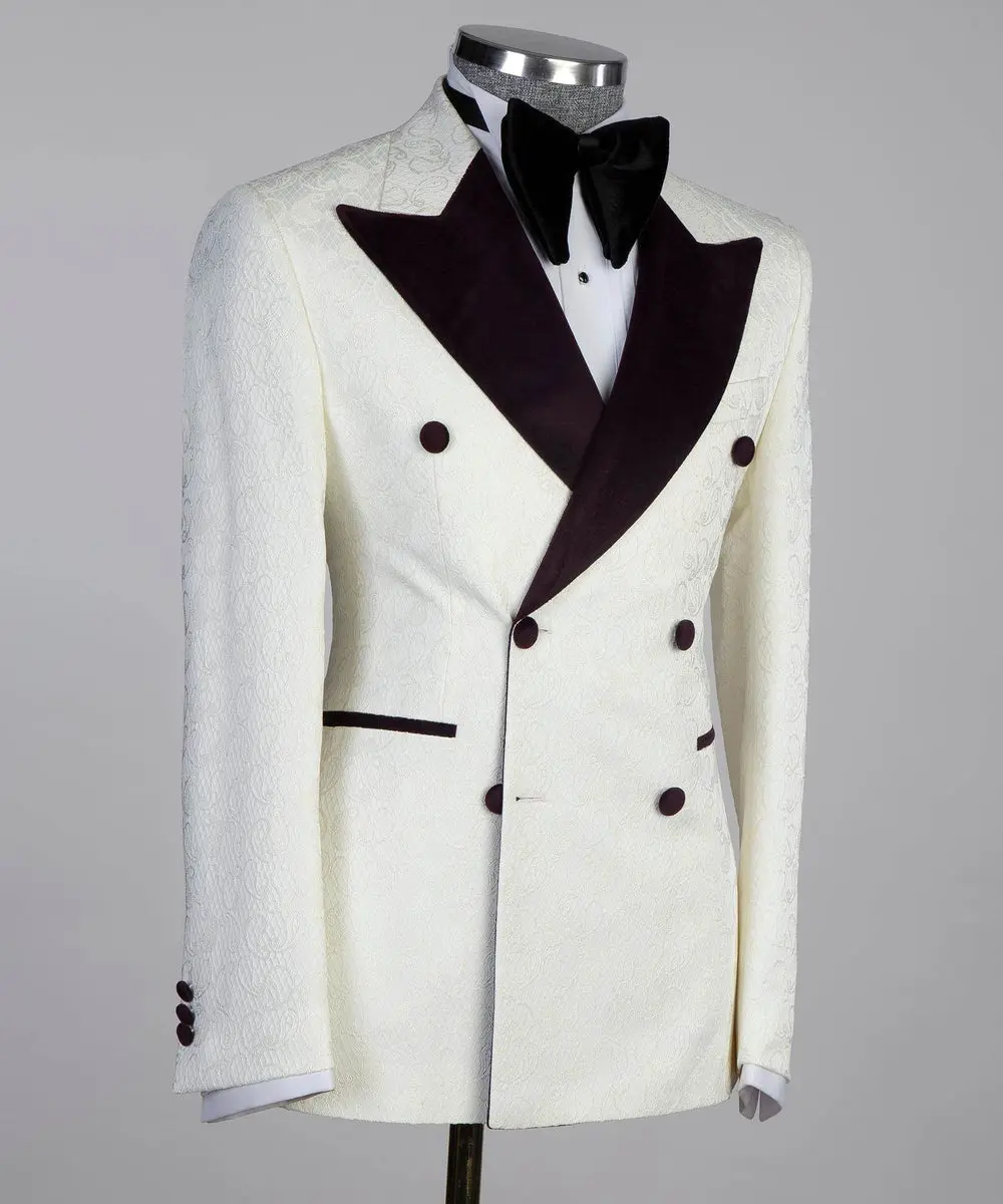 Double Breasted Beige Tuxedo with Black Collar — photograph 2