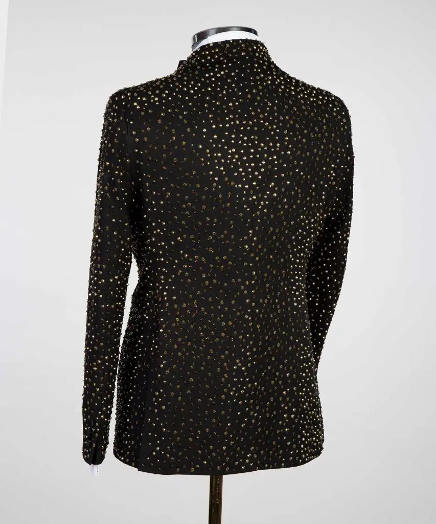 Men's 2 Piece Double Breasted Black Tuxedo Golden Stoned — photograph 4