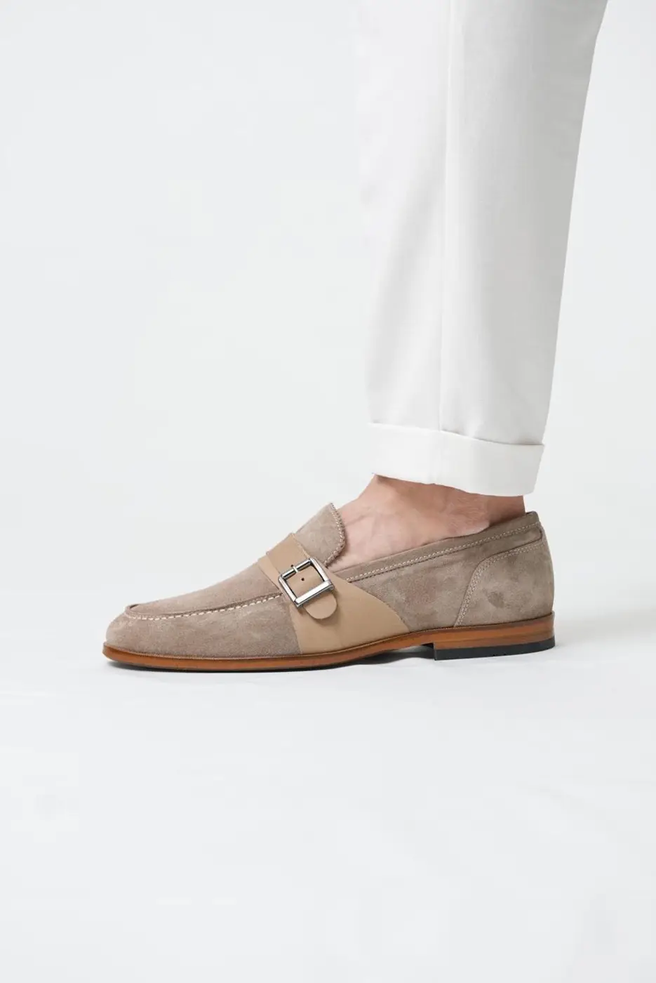 Men’s Taupe Beige Suede Loafers-Chester — photograph 4