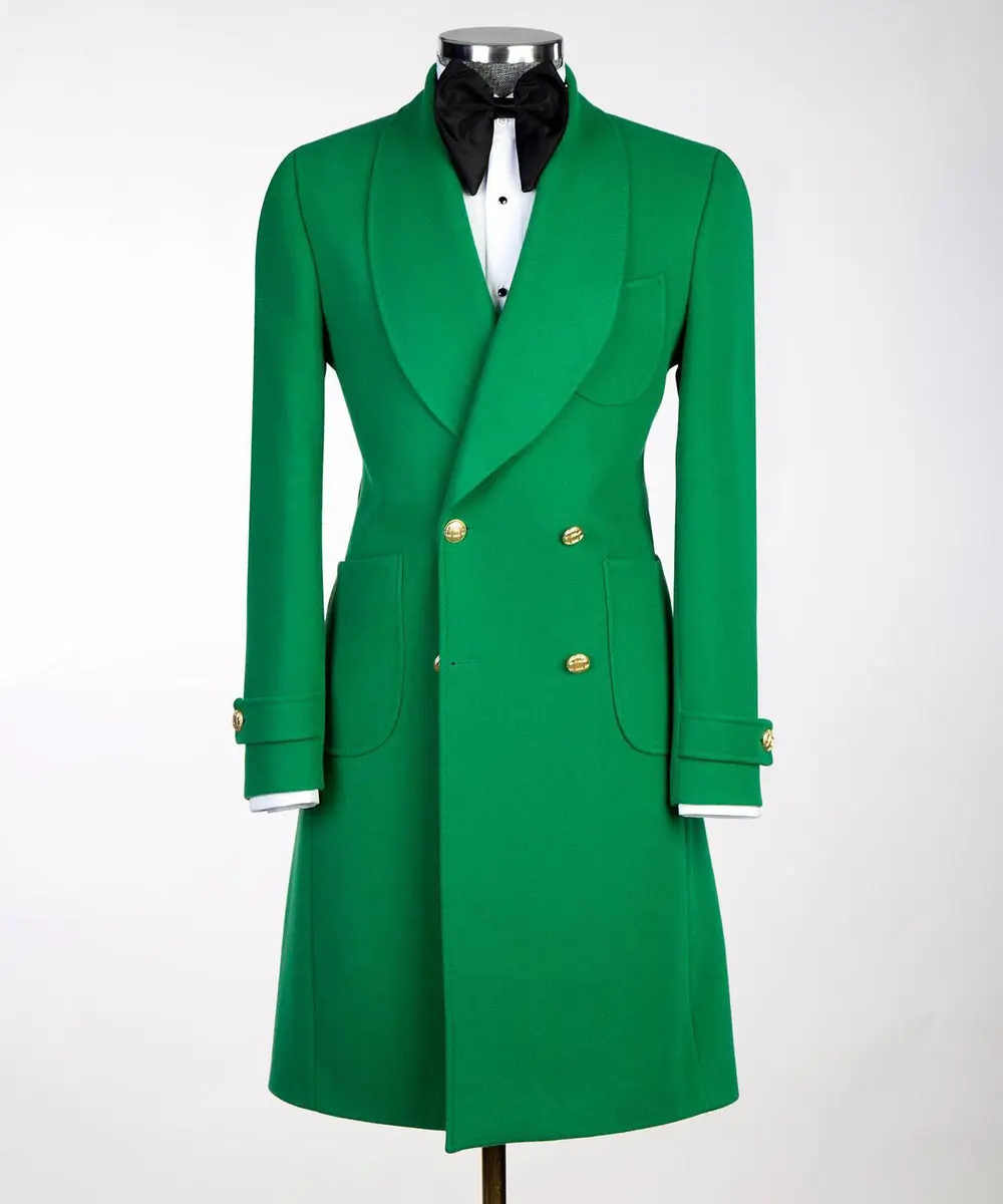 Green Double Breasted Men’s Long Coat — photograph 1