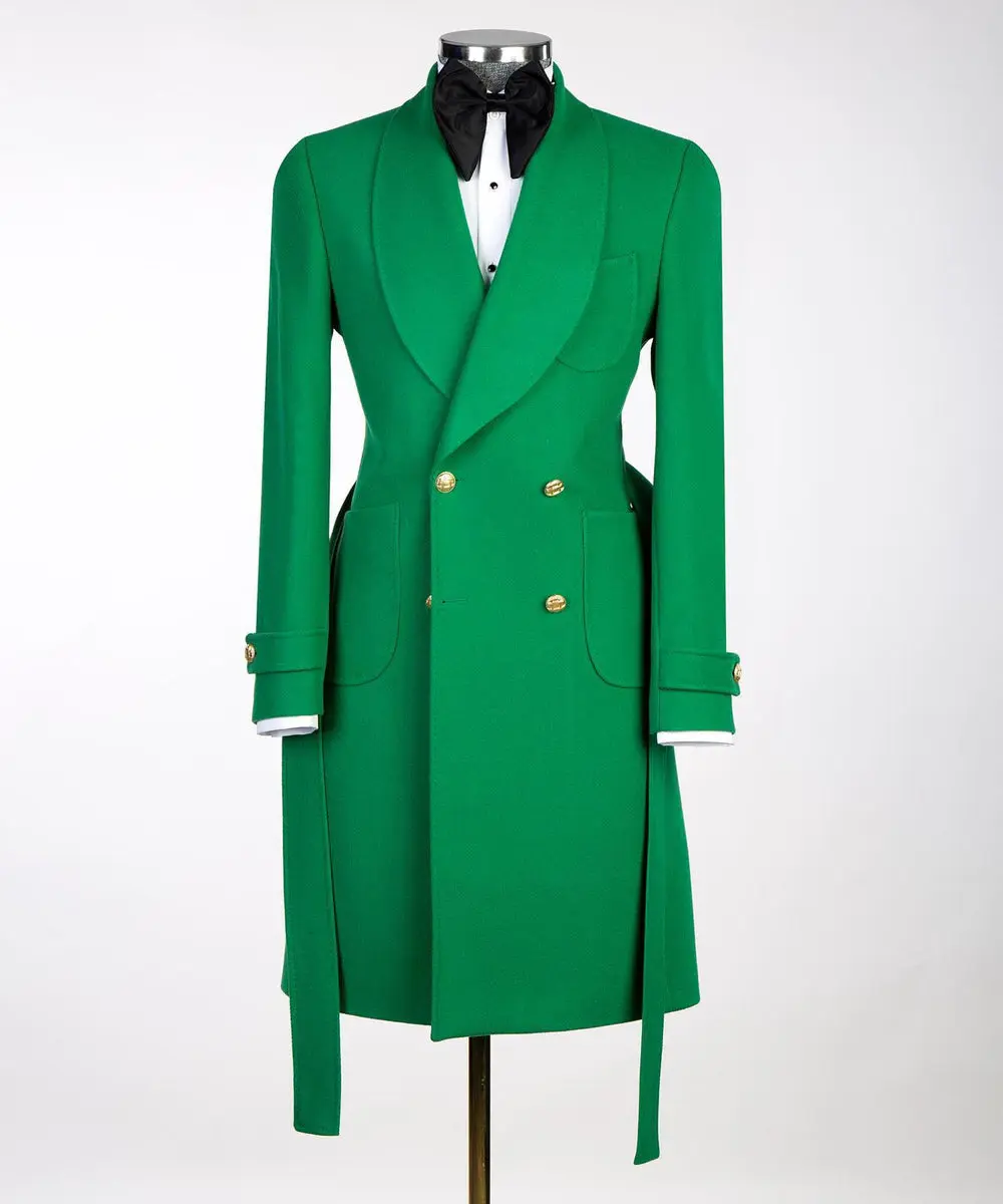Green Double Breasted Men’s Long Coat — photograph 3