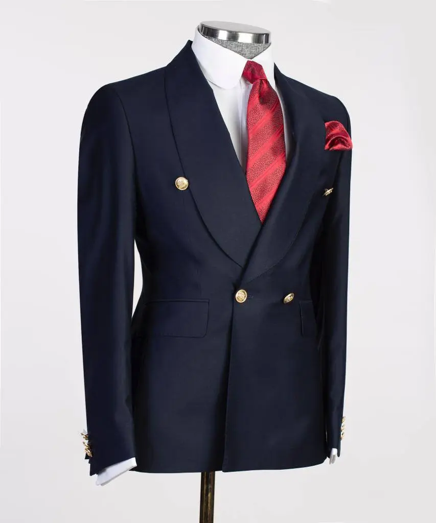 Men's 2 Piece Double Breasted Navy Suit — photograph 3