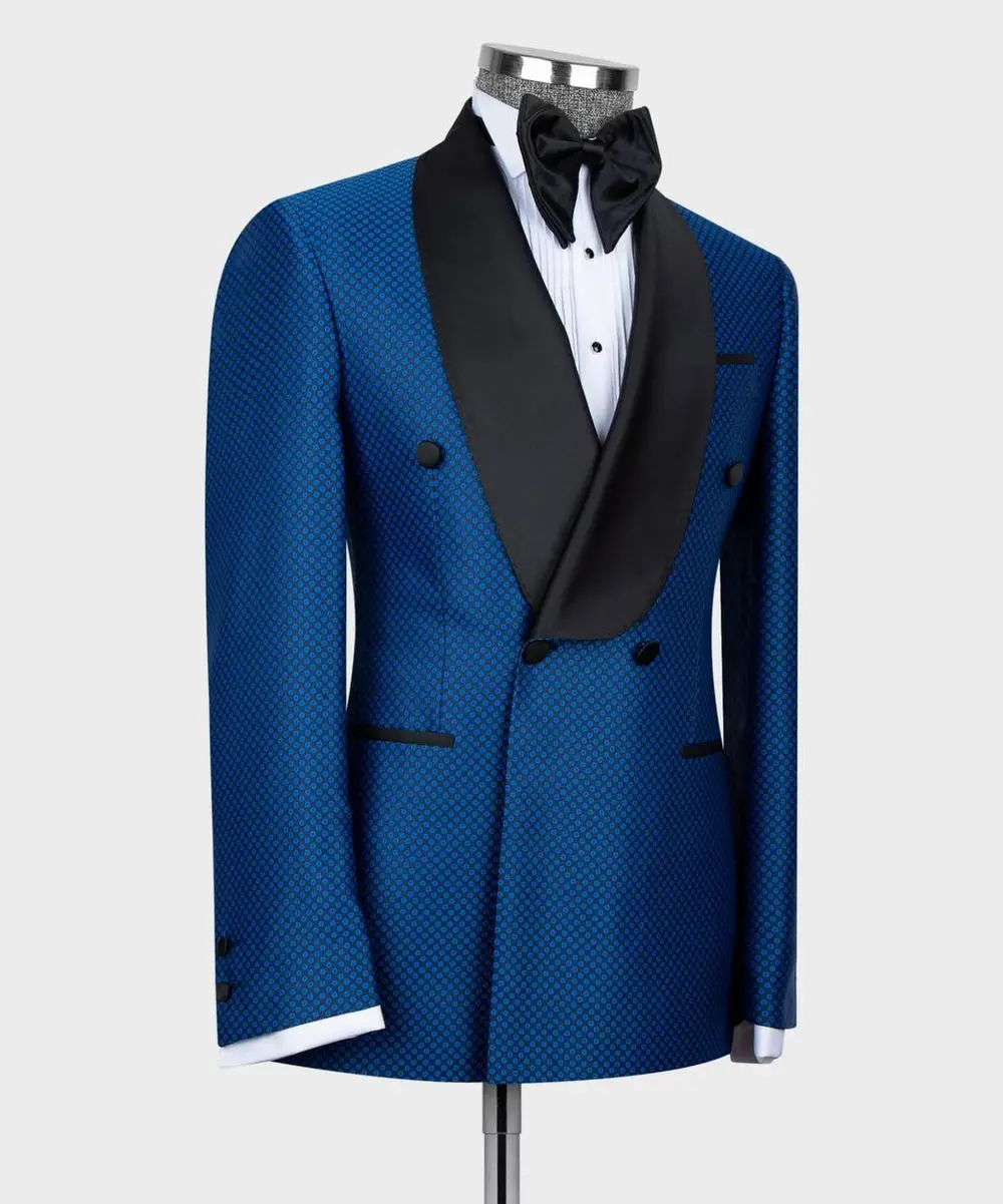 Men's 2 Piece Double Breasted Blue Tuxedo — photograph 3