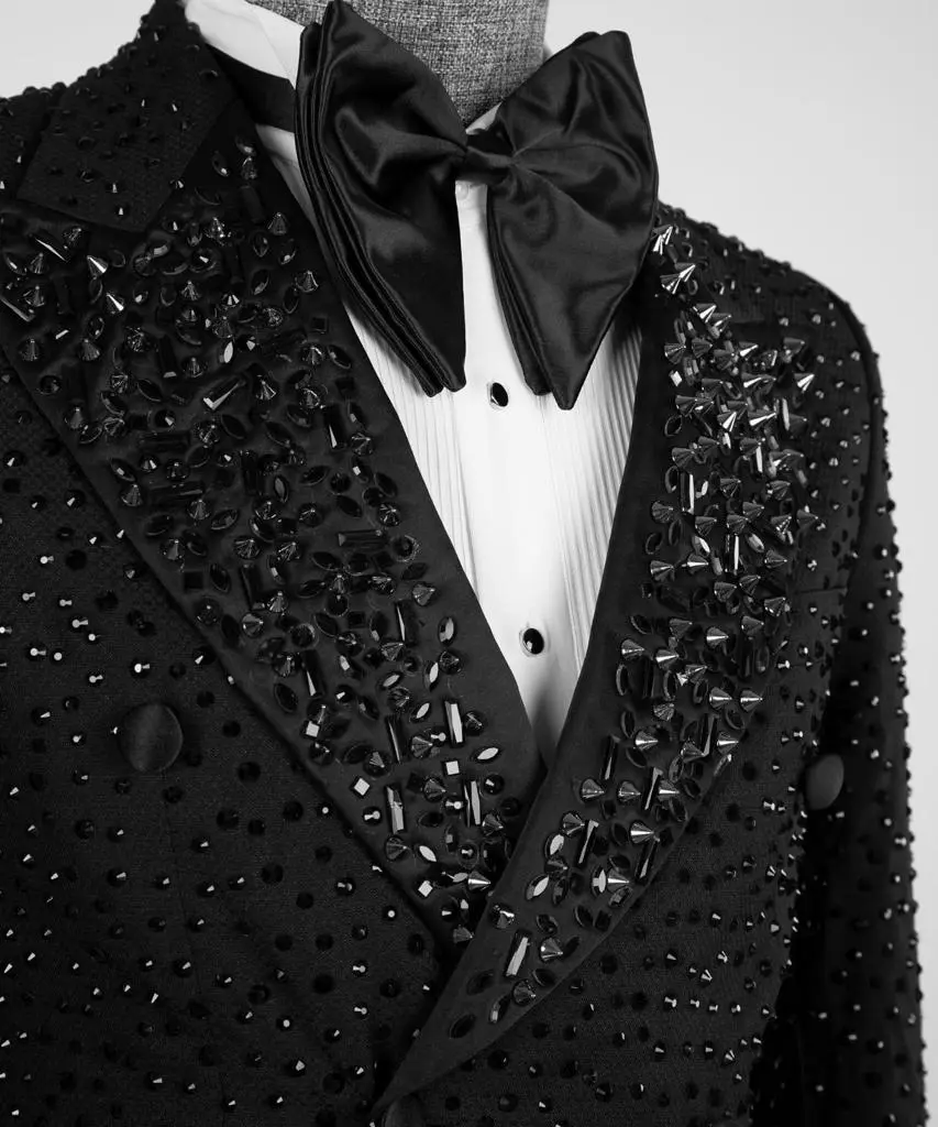 Men's 2 Piece Double Breasted Black Tuxedo, Suit,Stoned — photograph 4