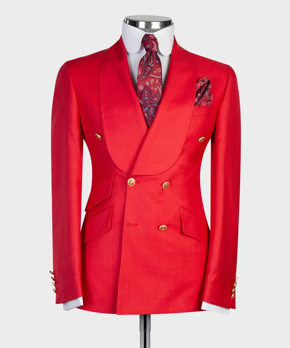 Men's 2 Piece Double Breasted Red Tuxedo Suit Shawl Lapel — photograph 1