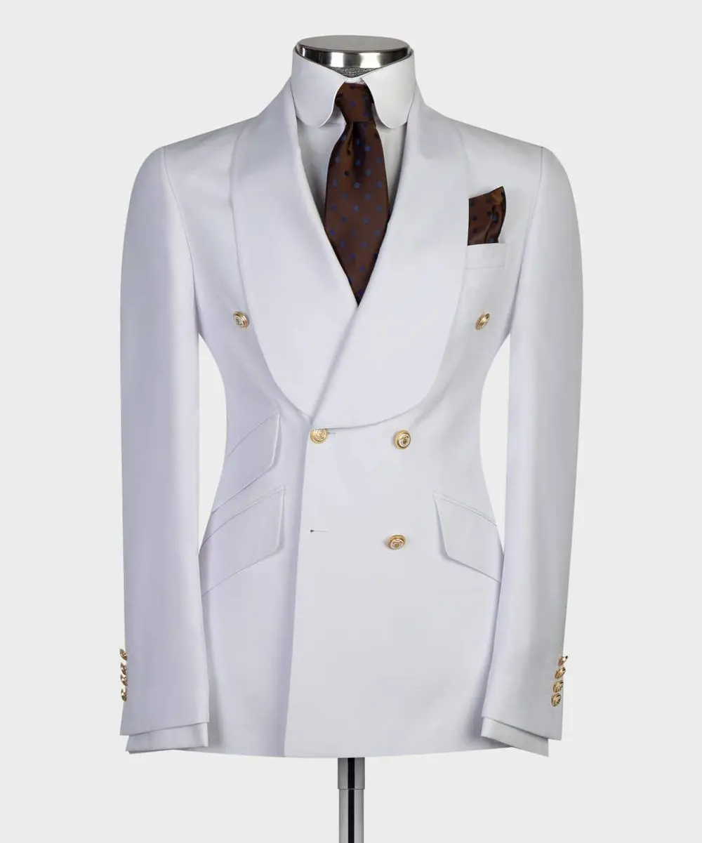 Men's 2 Piece Double Breasted White Tuxedo Suit, — photograph 1