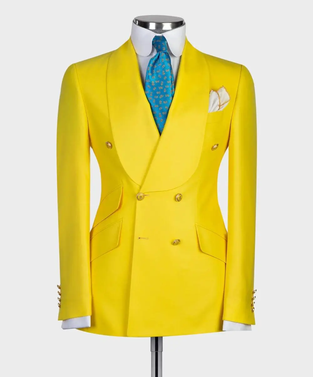 Men's 2 Piece Double Breasted Yellow Tuxedo Suit, Shawl Lapel — photograph 1