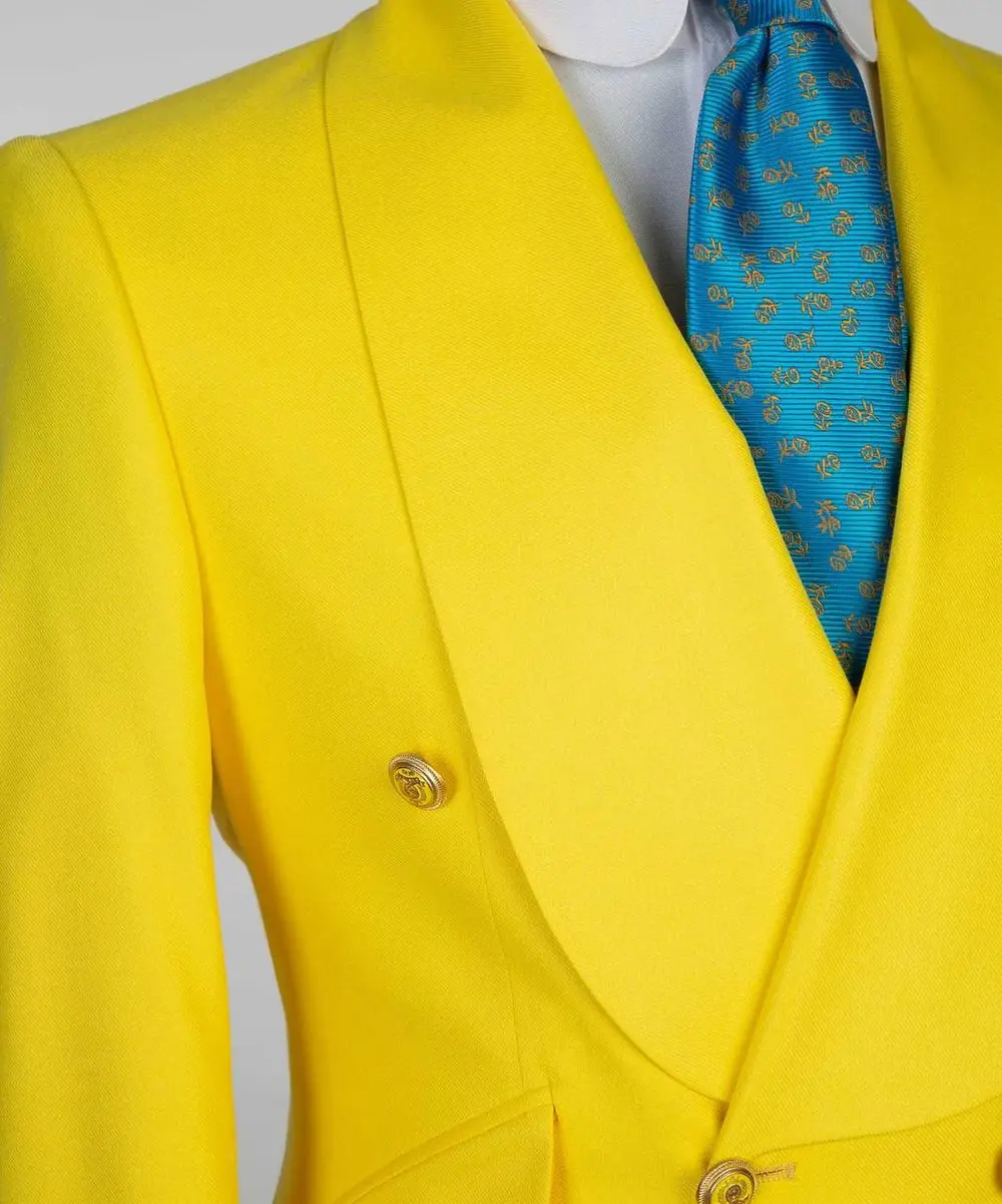 Men's 2 Piece Double Breasted Yellow Tuxedo Suit, Shawl Lapel — photograph 2