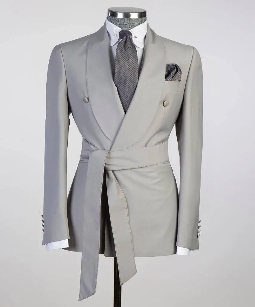 Men's 2 Piece Suit, Grey, Belted Design, Costume — photograph 1