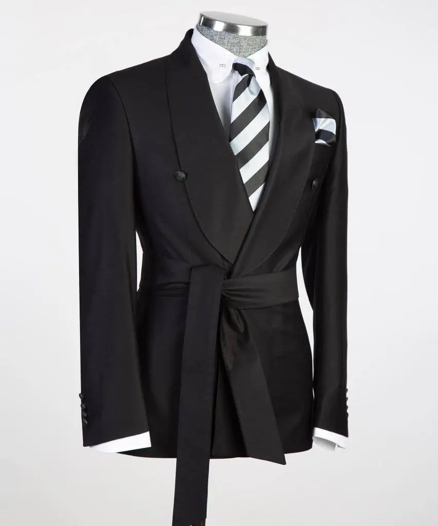 Men's 2 Piece Suit, Black, Belted Design, Costume — photograph 3