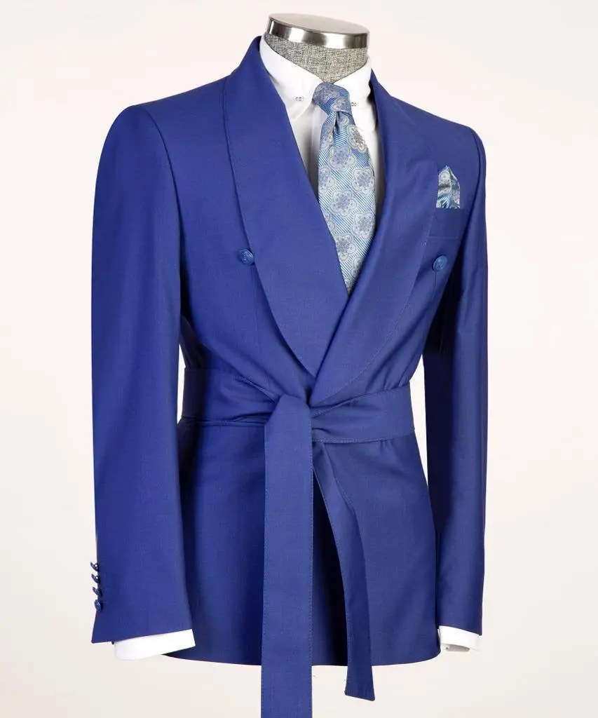 Men's 2 Piece Suit, Blue, Belted Design, Costume — photograph 3