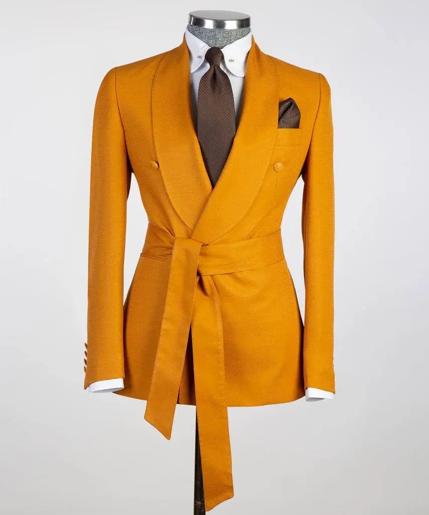Men's 2 Piece Suit, Orange, Belted Design, Costume — photograph 1